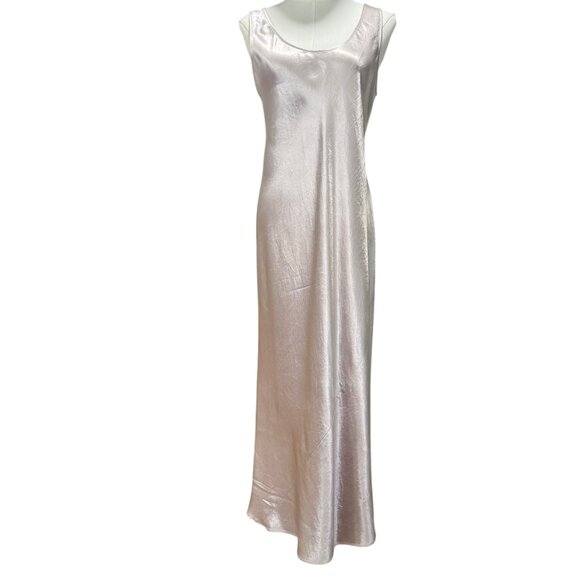 Max Mara Leisure Champagne Crinkled Satin Slip Dress Metallic Pink Size 10 - Picture 2 of 10